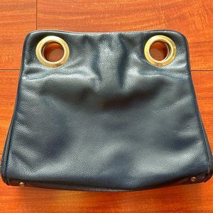 Margohn Vintage Dark Blue Clutch, Gold Trim, Interior Pockets, Great Condition